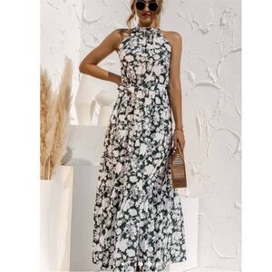C+D+M Summer Dress - Print Halter Tiered Maxi Dress.